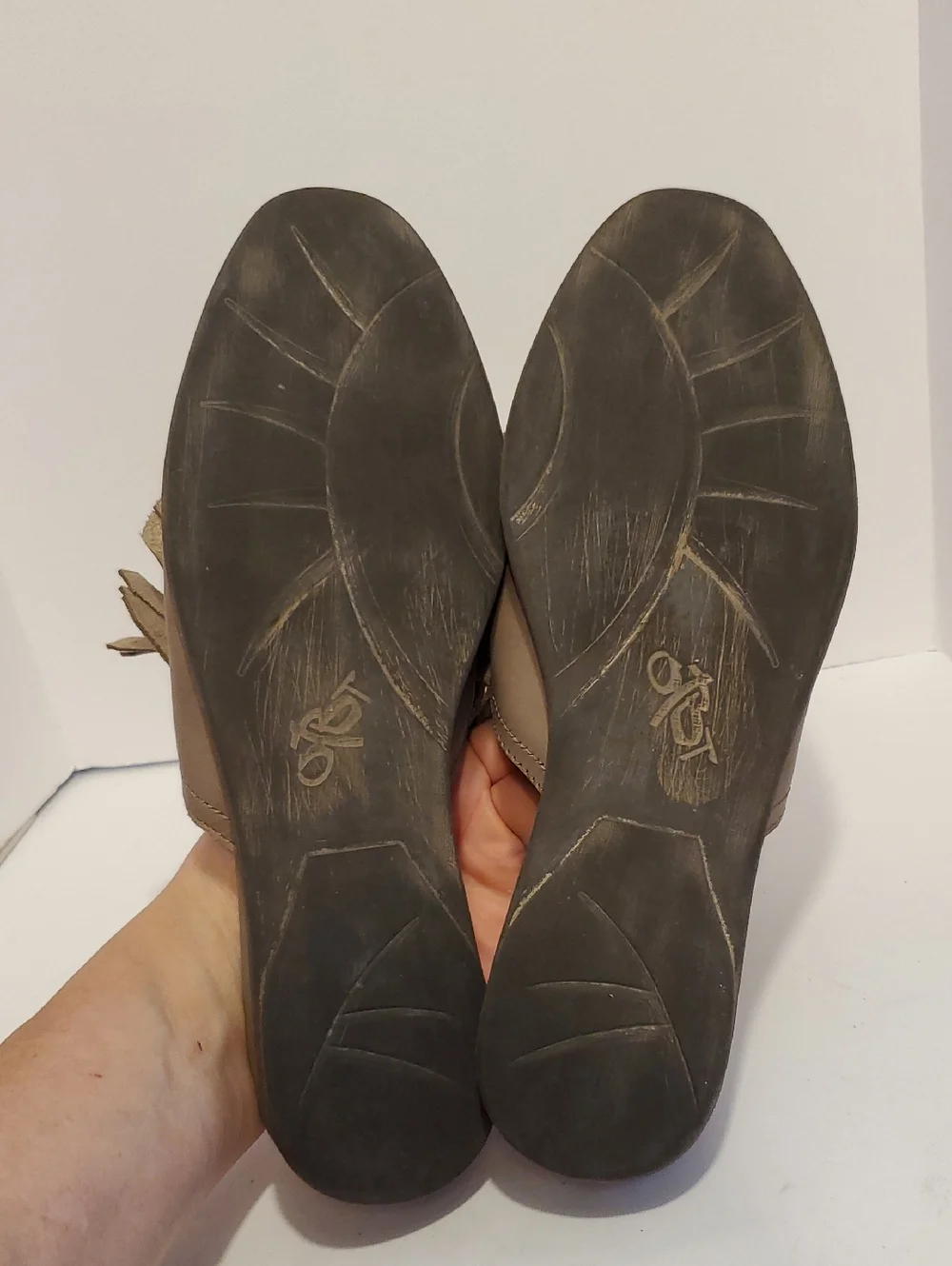 OTBT Gleam Leather Fringe Mules In Taupe Size 7.5M - Picture 10 of 11